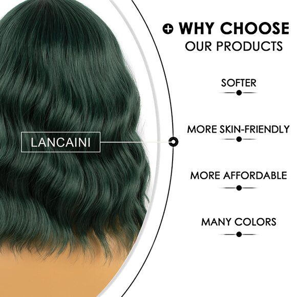 Women Dark Green Loose Wavy Wig Curly Wavy Shoulder Length Bob - Picture 3 of 3